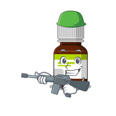 Wall Mural - A cartoon picture of Army antibiotic bottle holding machine gun