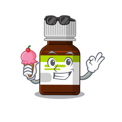 Wall Mural - A cartoon drawing of antibiotic bottle holding cone ice cream