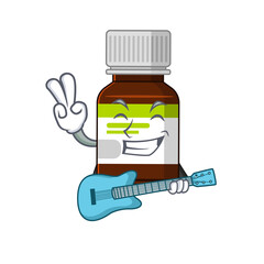 Poster - brilliant musician of antibiotic bottle cartoon design playing music with a guitar