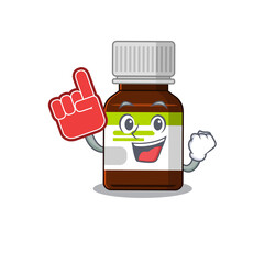 Wall Mural - Antibiotic bottle in cartoon drawing character design with Foam finger