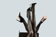 © Pixel-Shot - Legs of beautiful young women in tights on grey background