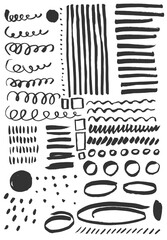 Wall Mural - vector set of grungy hand drawn textures. lines, circles, smears, waves, brush strokes, boxes. hand 