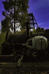 Sticker - Vertical shot of an old rusty cable winching machine