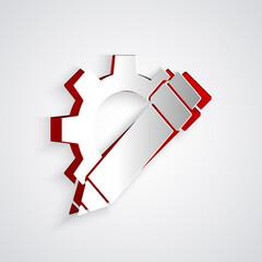 Wall Mural - paper cut pencil and gear icon isolated on grey background. creative development. blogging or copywr