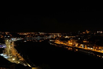 Poster - Bird-eye nocturnal view of the Portuguese city of Porto