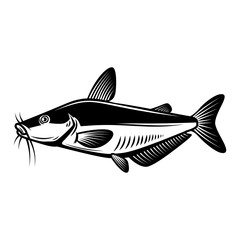 Illustration of catfish in engraving style. Design element for logo, label, sign, poster, t shirt.