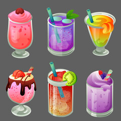 six cold beverage drink icon set