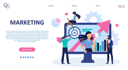 Wall Mural - vector of a pr team working on marketing to grow business on social media, promote content