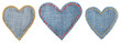 Jeans Heart, Patch with Stitches Seams, Set of Fabric Shapes Isolated over White Background, Love concept