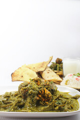 Wall Mural - Cluster Beans Curry-Gwar ki Sabzi served with rice roti and Papad.selective focus.