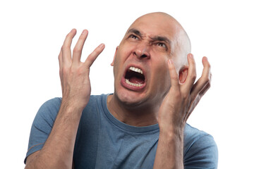 Wall Mural - Image of young bald angry screaming man