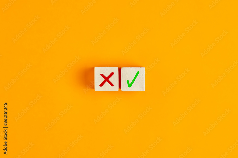 Rejection Tick Concept of positive or negative decision making or choice of approval ...