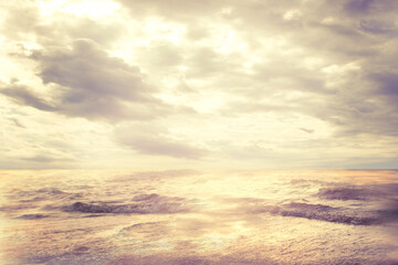 Sea Beach and Clouds Sky, Landscape of Sun and Waves on Coast, Coastline Seascape Scenic View