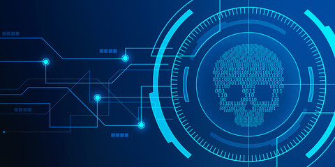 2d rendering Digital skull and crossbones on binary code