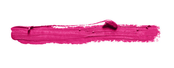 pink lipstick stroke smudge swatch isolated on white background. color makeup brush stroke close up.