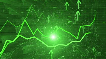 Wall Mural - Green coloured business infographics data. Arrows, graphs and charts animation background.