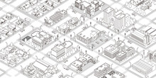 Black And White Town Illustration With Isometric Vector Data