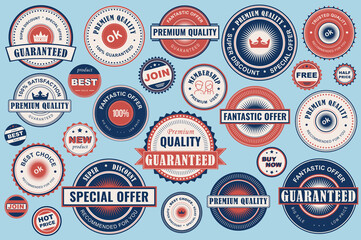 Poster - Collection sale labels. Stickers premium quality flat style for social media ads and banners, website badges, marketing, labels and stickers for online shopping templates. Vector illustration.