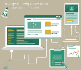 flat design of business concept,advantages of learning computer program - vector