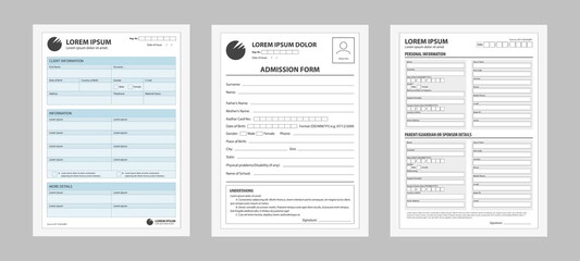 application form set. prepared forms for registering filling personal data business contract for ent