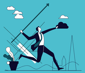 Wall Mural - Businessman through the arrow in order to hit the target. Business concept illustration