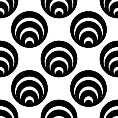  Black circles isolated on white background. Monochrome geometric seamless pattern. Vector flat graphic illustration. Texture.