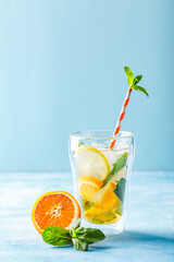 Wall Mural - Refreshing cocktails with mint with lemon, orange, mint and ice