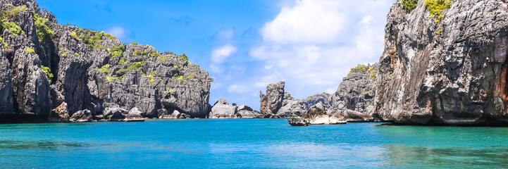 Angthong national marine park, koh Samui, Suratthani, Thailand. Web banner in panoramic view.