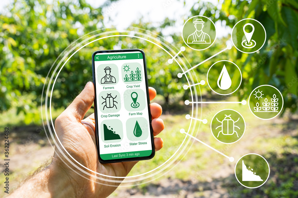 Smart Farming Digital Technology Agriculture App - obrazy, fototapety, plakaty 
