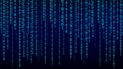 green matrix background. stream of binary code. falling numbers on dark backdrop. digital computer c