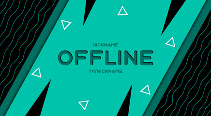 Wall Mural - Twitch abstract offline hud screen banner 16:9 for stream. Offline black-green background with geometric shapes. Streaming offline screen. Screensaver for offline stream broadcast.