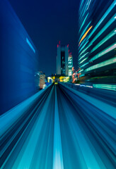 Wall Mural - Abstract high speed technology POV train motion blurred concept from the Yuikamome monorail in Tokyo, Japan