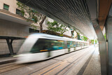 Electric Rio de Janeiro City Tramway in Motion at Platform