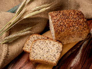 Homemade bread with flaxseed and sunflower seeds.