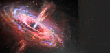 Fototapeta  - Stars and material falls into a black hole. Abstract space wallpaper. Black hole with nebula over colorful stars and cloud fields in outer space. Elements of this image furnished by NASA.