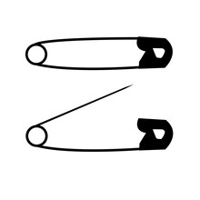 Safety Pin Icon On White Background. Closed And Open Safety Pin.