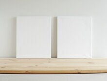 Two Vertical Canvas Frames Mockup, Set Of Two Mockups, Minimal Interior, Blank Frames For Artwork, Photo, Painting.