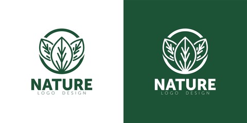 Vector organic and natural emblem and logo design template - green ecology concept or natural cosmetics - circle made with leaves