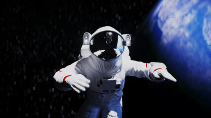 Wall Mural - astronaut levitation in space. realistic 3d rendering.