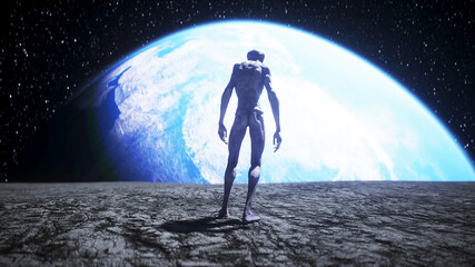 Wall Mural - alien on the moon. ufo concept. 3d rendering.