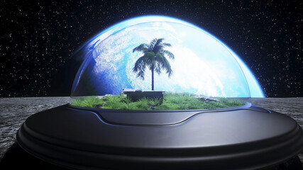 Wall Mural - Base, laboratory on the moon. Tree on the moon. 3d rendering.