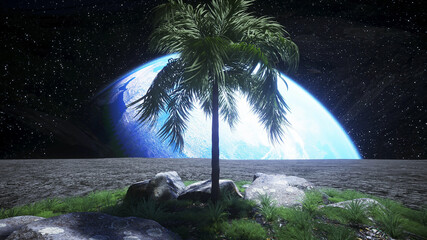Wall Mural - base, laboratory on the moon. tree on the moon. 3d rendering.