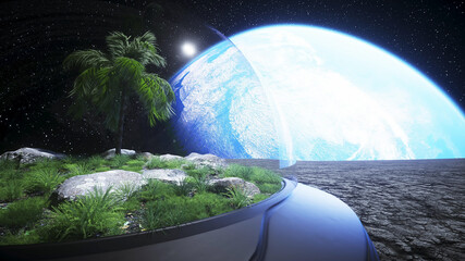 Wall Mural - base, laboratory on the moon. tree on the moon. 3d rendering.