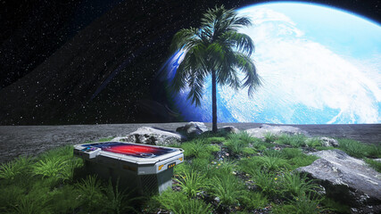 Wall Mural - base, laboratory on the moon. tree on the moon. 3d rendering.
