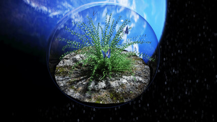 Wall Mural - grass in glass sphere in outer space. ecology concept. 3d rendering.