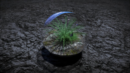 Wall Mural - grass in glass sphere in outer space. ecology concept. 3d rendering.