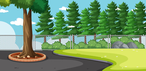 Poster - Blank landscape in nature park scene with many pines