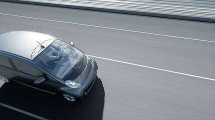 3d model of electric car on the bridge, very fast driving. Ecology concept. 3d rendering.