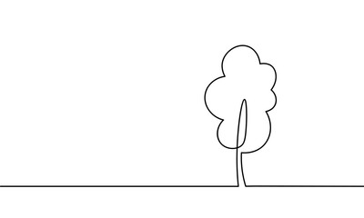 Single continuous line art tree park. Outdoors garden landscape design one sketch outline drawing vector illustration