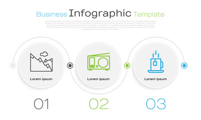 Canvas Print - Set line Mountains, Radio with antenna and Cup of tea with tea bag. Business infographic template. Vector